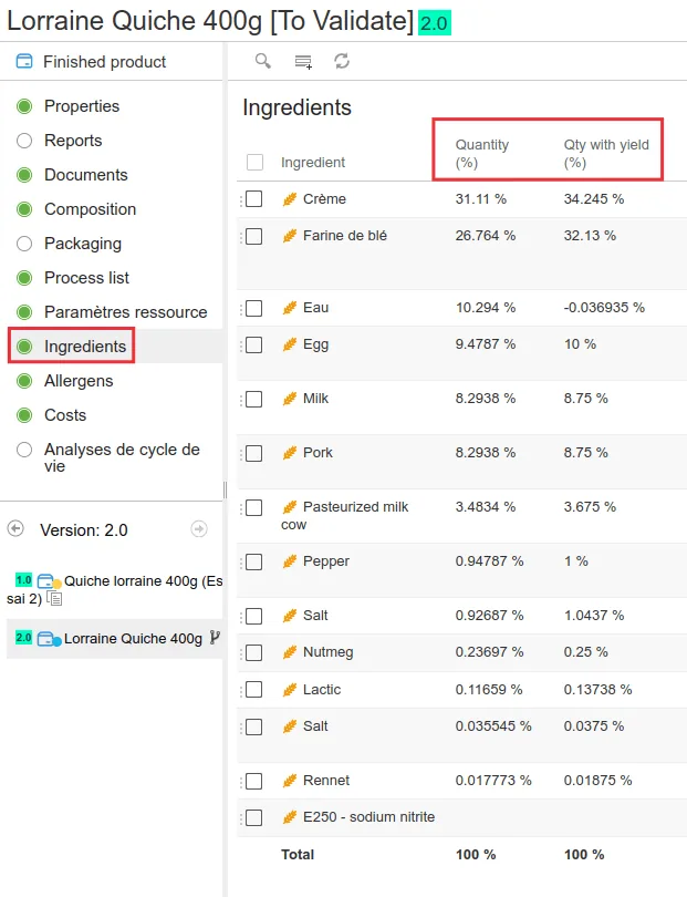 Advanced ingredients management with beCPG