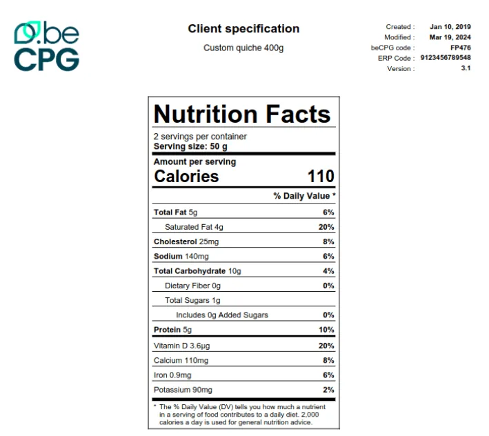 Automatic generation of data sheets in beCPG