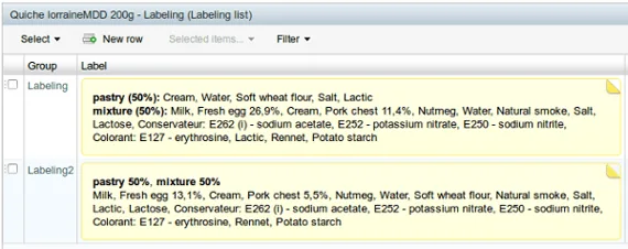 Ingredient labeling for food products