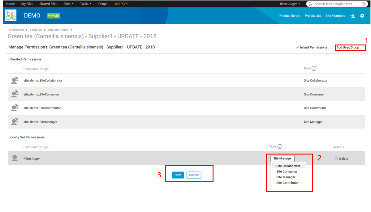 Modify a project's local access rights