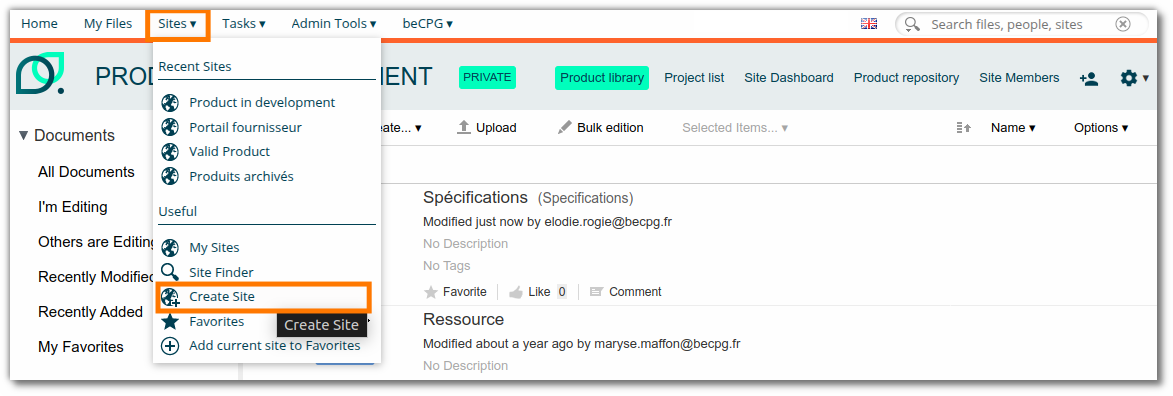 Site creation