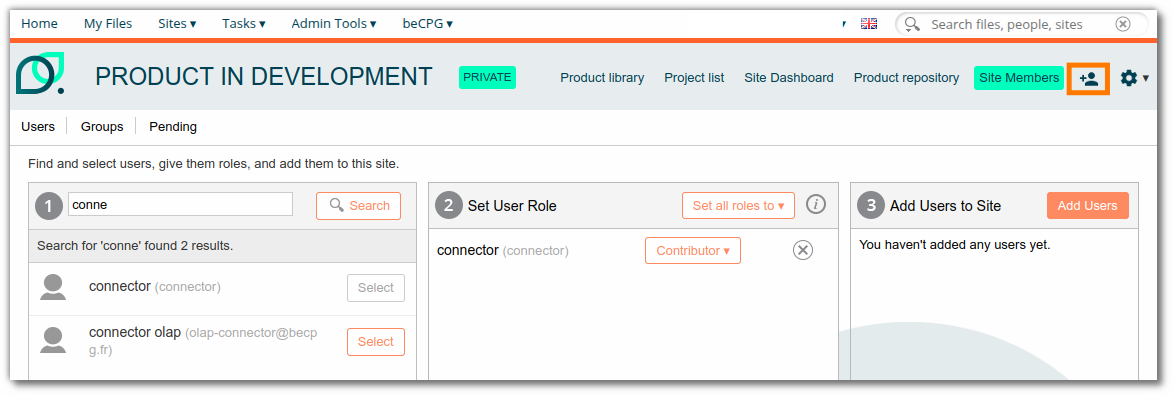 Add user in site
