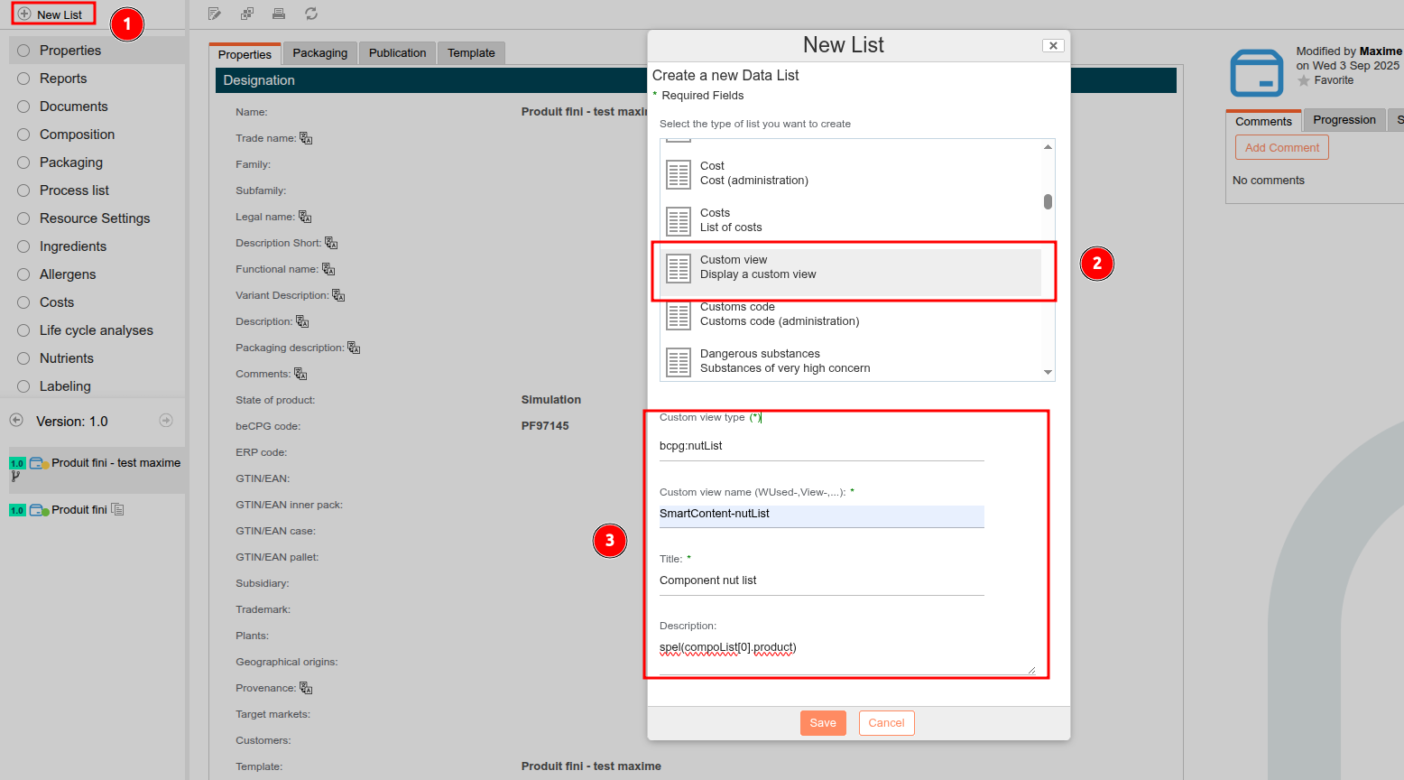 Creation of Smart content list for nutrient