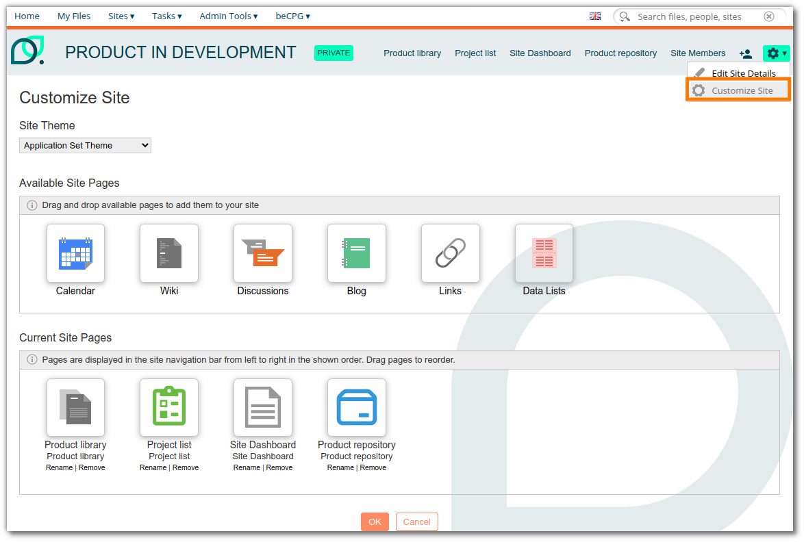 Customize your site