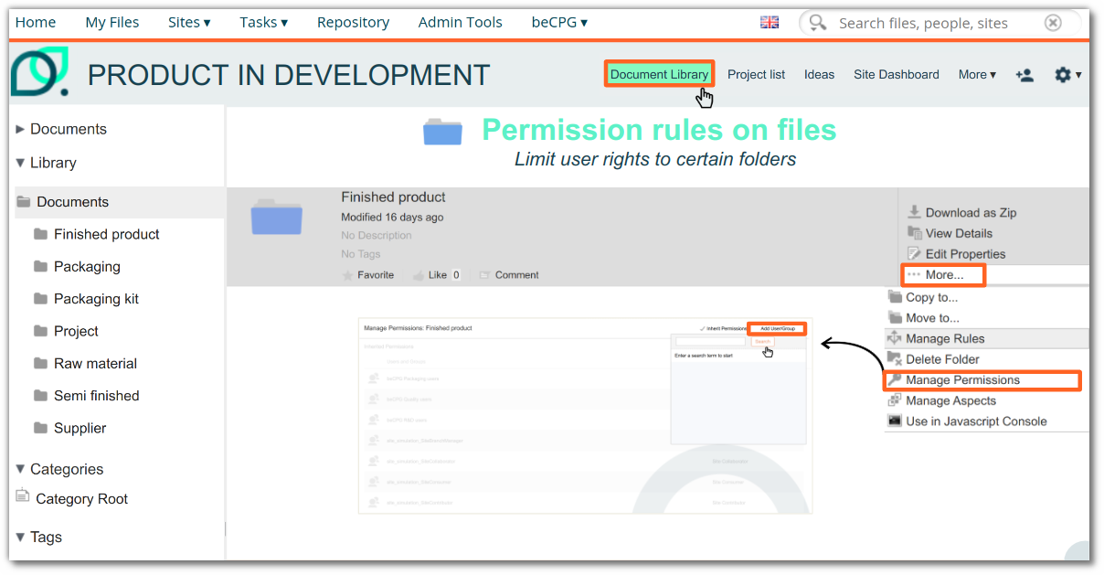 Modify user access rights to a folder
