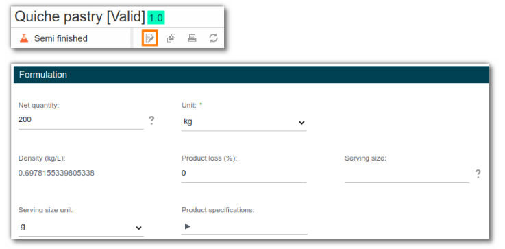 Add a yield to a semi-finished product