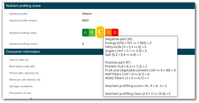 Nutri-Score in the properties
