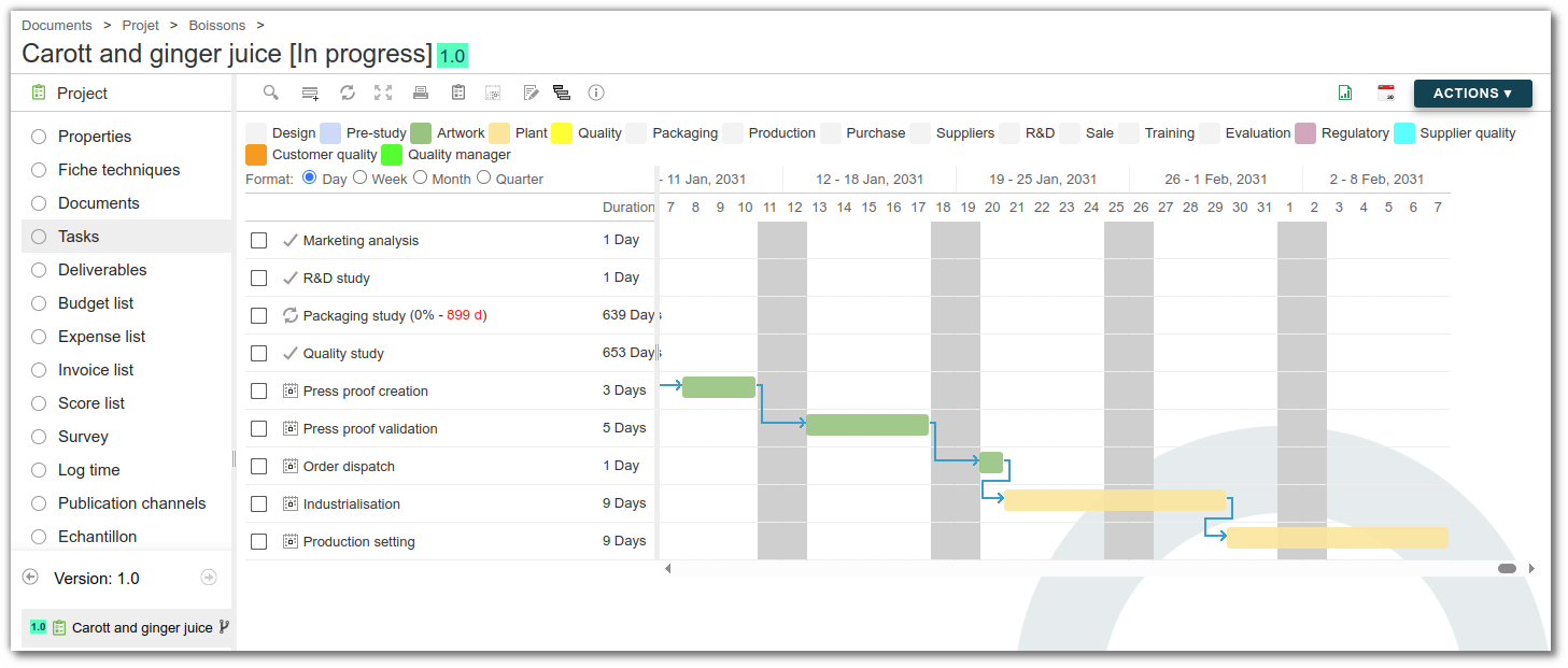 Project management in beCPG