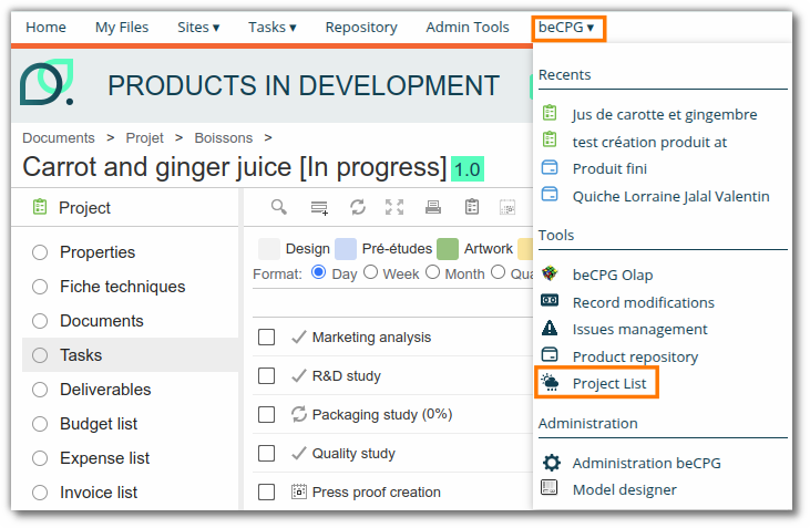 Project tracking table