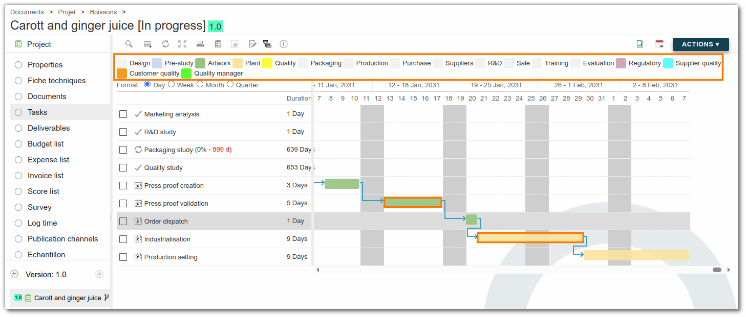 The task tab in projects