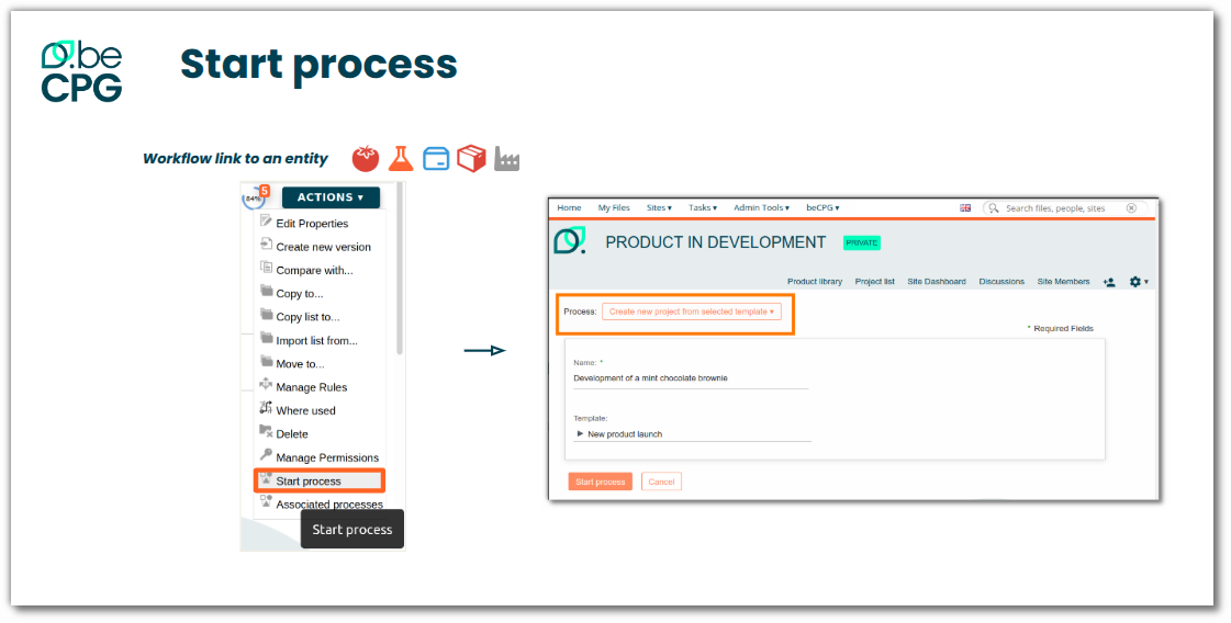 Launching a project from an entity