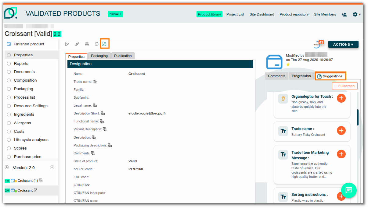 Panneau de sugestion de Chef AI Panneau de sugestion de Chef AI