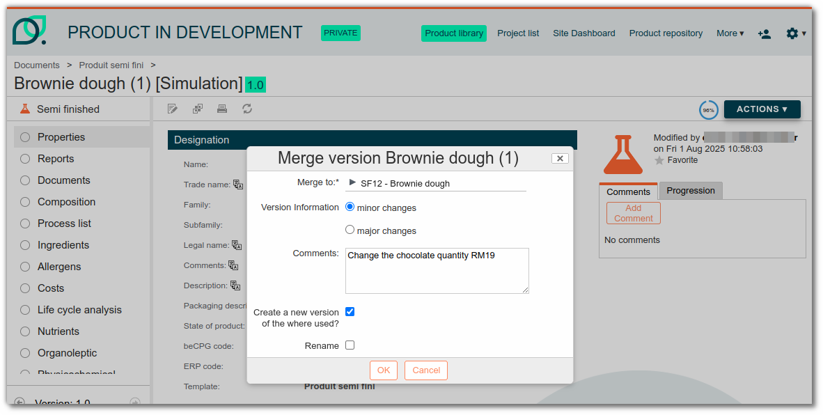 Product merge form