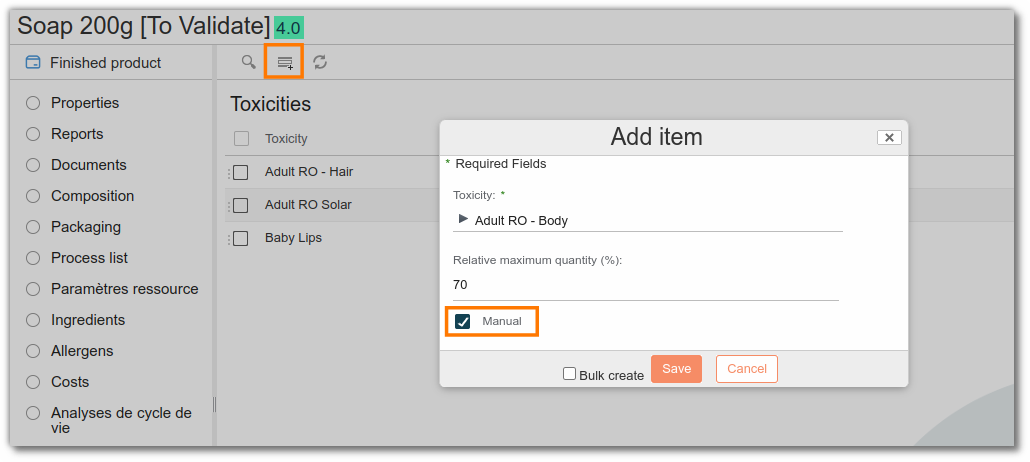 Add raw Material Toxicities