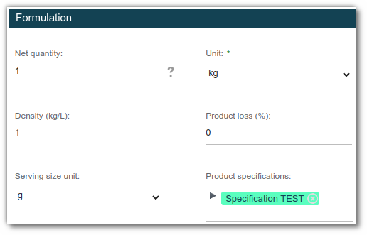 Link a product specification to an entity