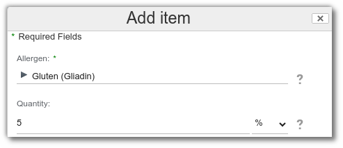 Create a specification for an allergen