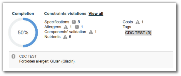 Alert in the completion wheel if an forbidden allergen is present
