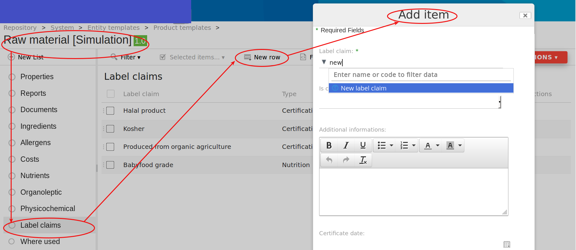 Ajouter une allégation sur un modèle