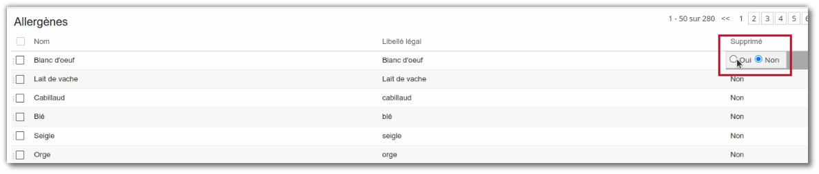 Suppression d'une charactéristique