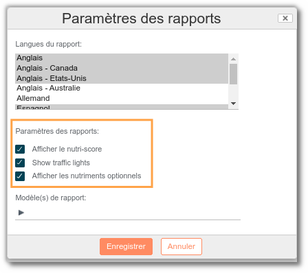 Paramètres des rapports