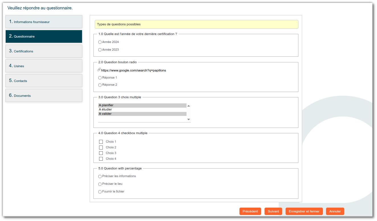 Vue wizard des livrables projets