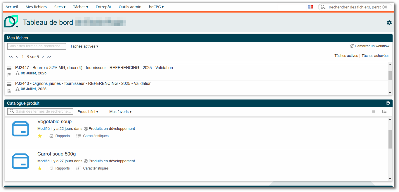 Tableau de bord utilisateur
