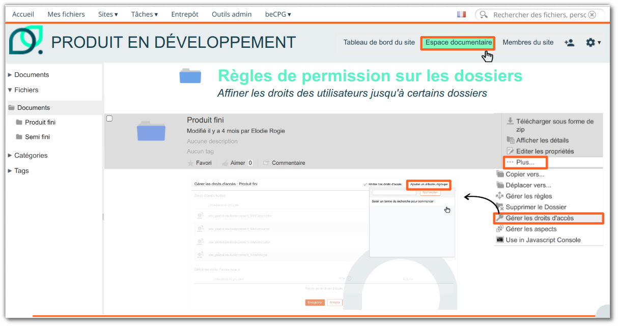 Modifier les droits d'accès des utilisateurs sur un dossier