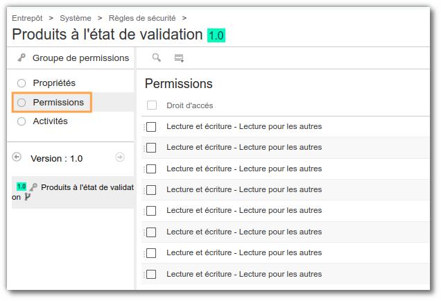 Ajouter des permissions dans une règle de sécurité