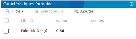 Caractéristiques formulées