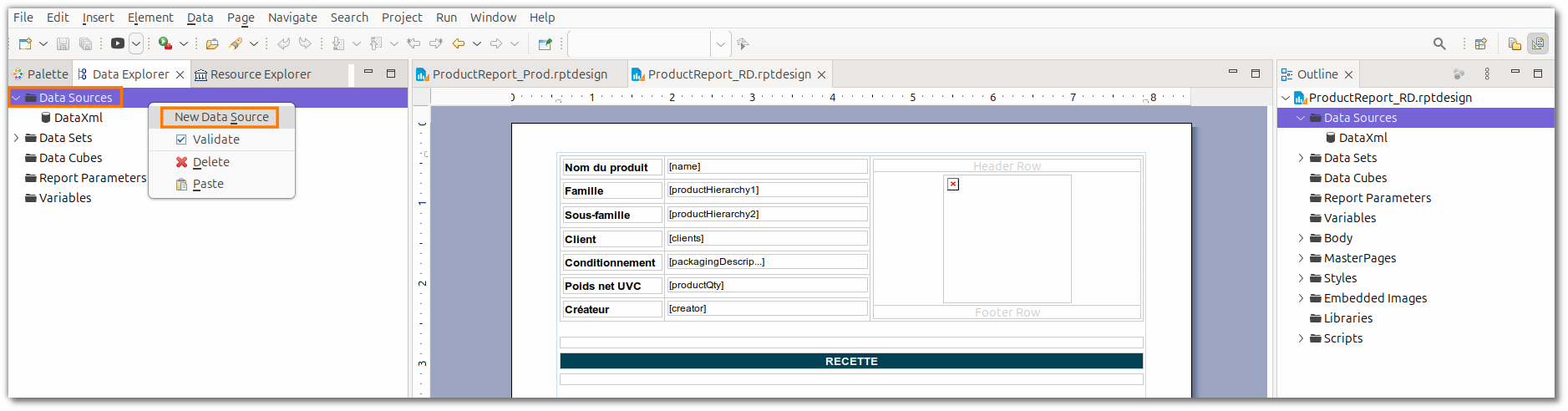 Ajout d'une datasource XML