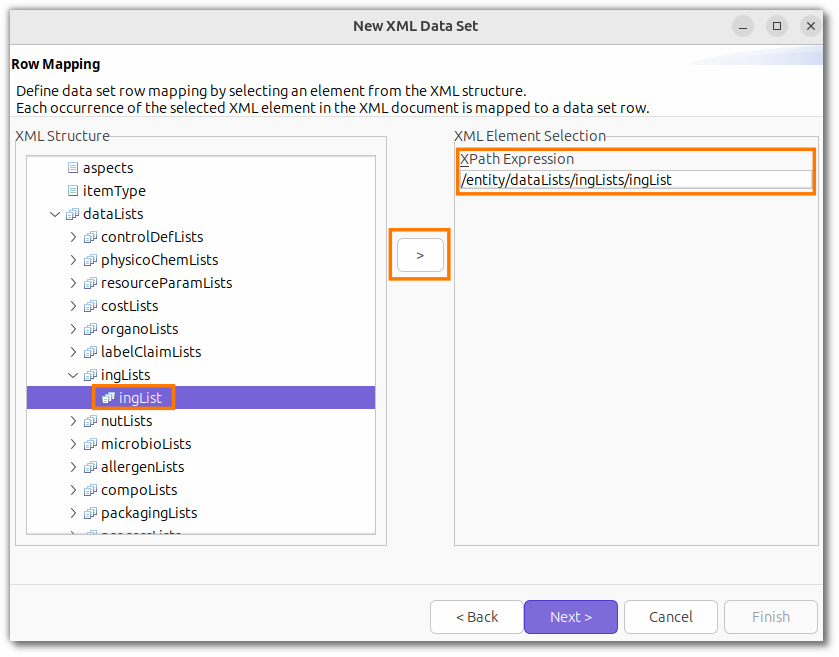 Row Mapping d'un data set