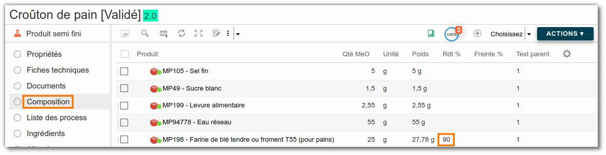 Ajouter un rendement dans la composition