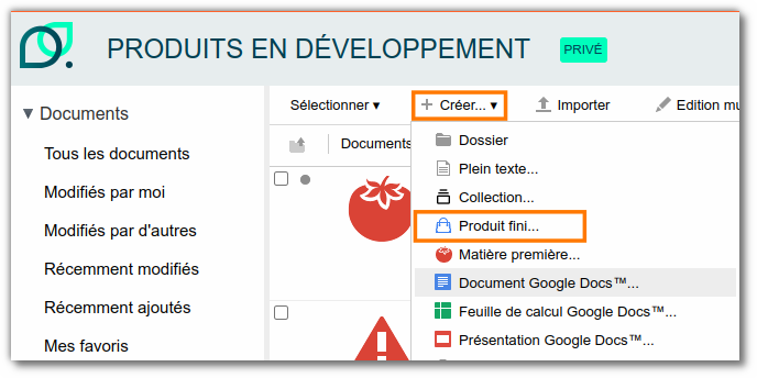 Création d'un produit fini