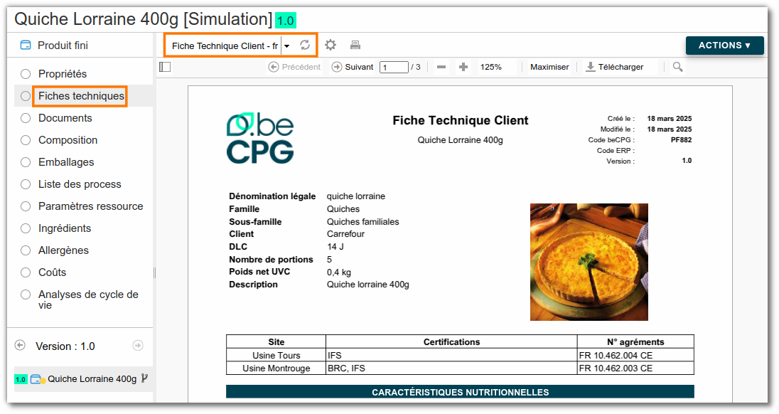 Génération des fiches techniques