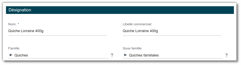 Formulaire de création d'un produit fini