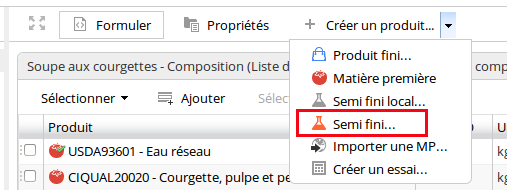 Création d'un semi fini