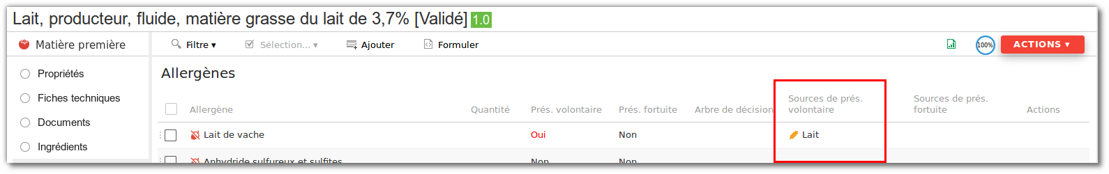 Ajouter la source de l'allergène