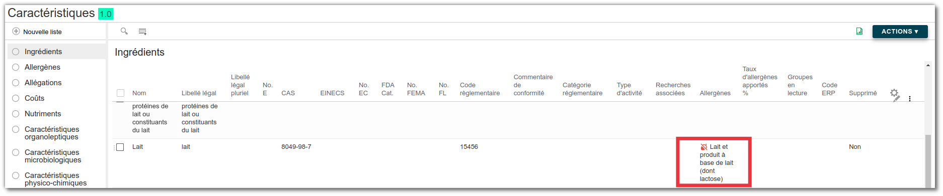 Lier des ingrédients à un allergène