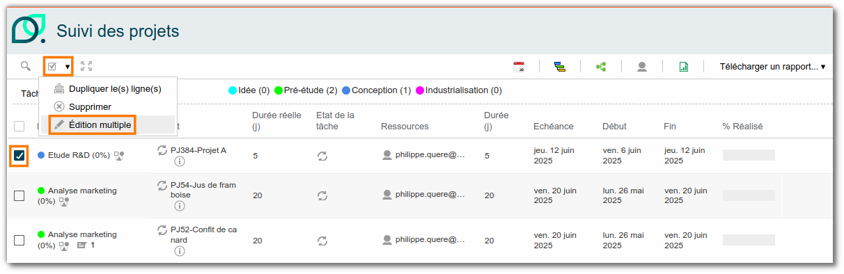 Edition Multiple des projets