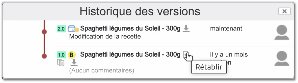 Restauration d'une version