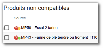 Liste des produits non compatibles
