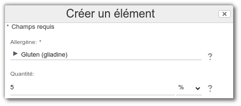 Créer une spécification sur un allergène