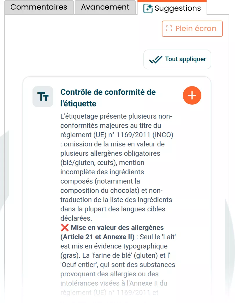Chef AI contrôle l’étiquette d’un produit au regard du règlement (UE) n° 1169/2011